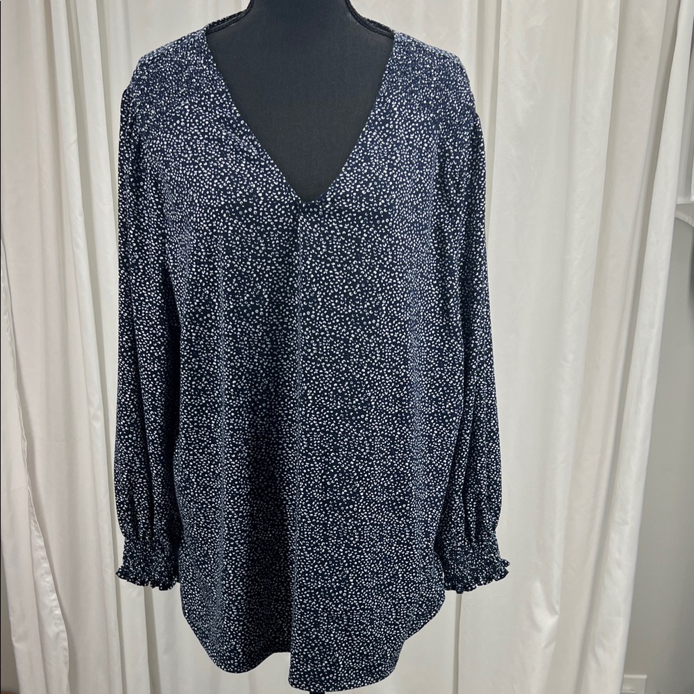 Adrianna Papell Navy White Blouse Women’s XL Office Casual Coastal Grandmother